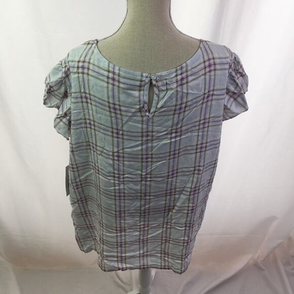 A.n.a. Ruffle short sleeve tee plaid large - Picture 6 of 16